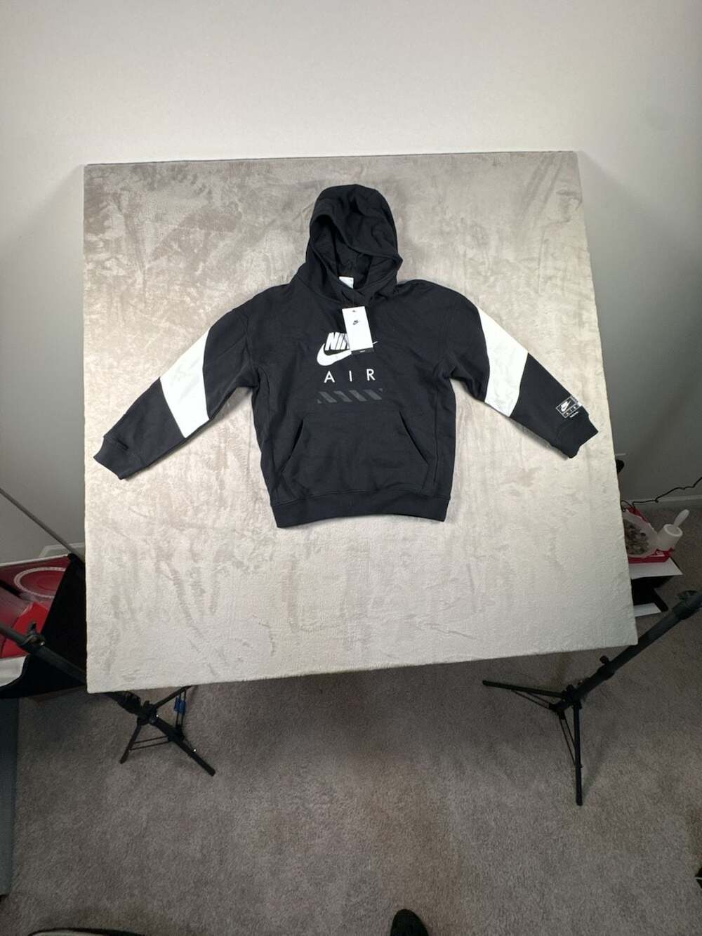 Kids Nike Air Fleece Pullover Hoodie Size L Black White